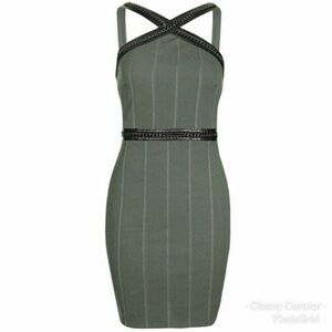 Topshop Olive Green Bodycon Leather Chain Dress Size 4